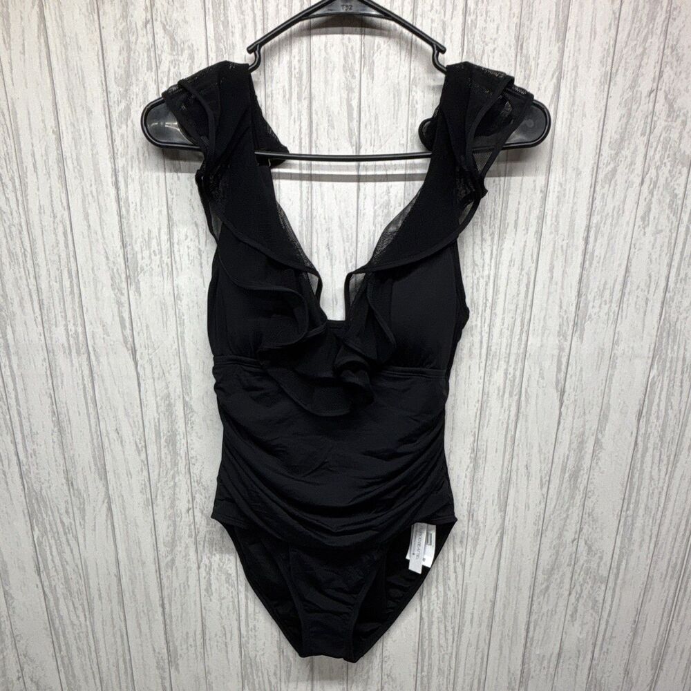 Womens Size 8 Bleu Rod Beattie Black Ruffle Swimsuit One Piece NWT